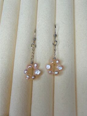 Handmade Pink Peach Freshwater Pearl Hoop Drop Earrings